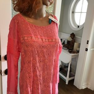 Johnny Was New pink eyelet long sleeve blouse. With tags.